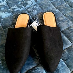 Faux-Suede Pointy-Toe Mule Flats